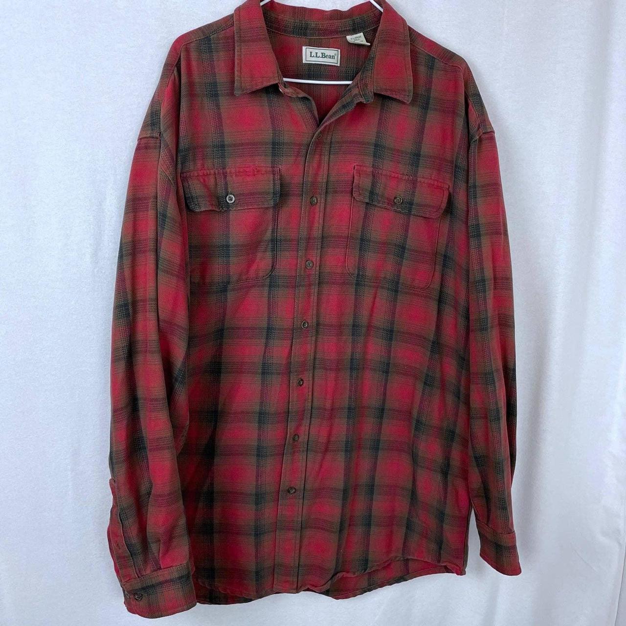 Vintage Mens LL Bean Flannel Shirt. Red, green, and... - Depop