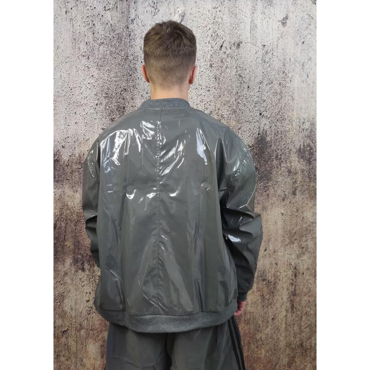 Shiny varsity jacket rubber bomber thin windbreaker - Depop