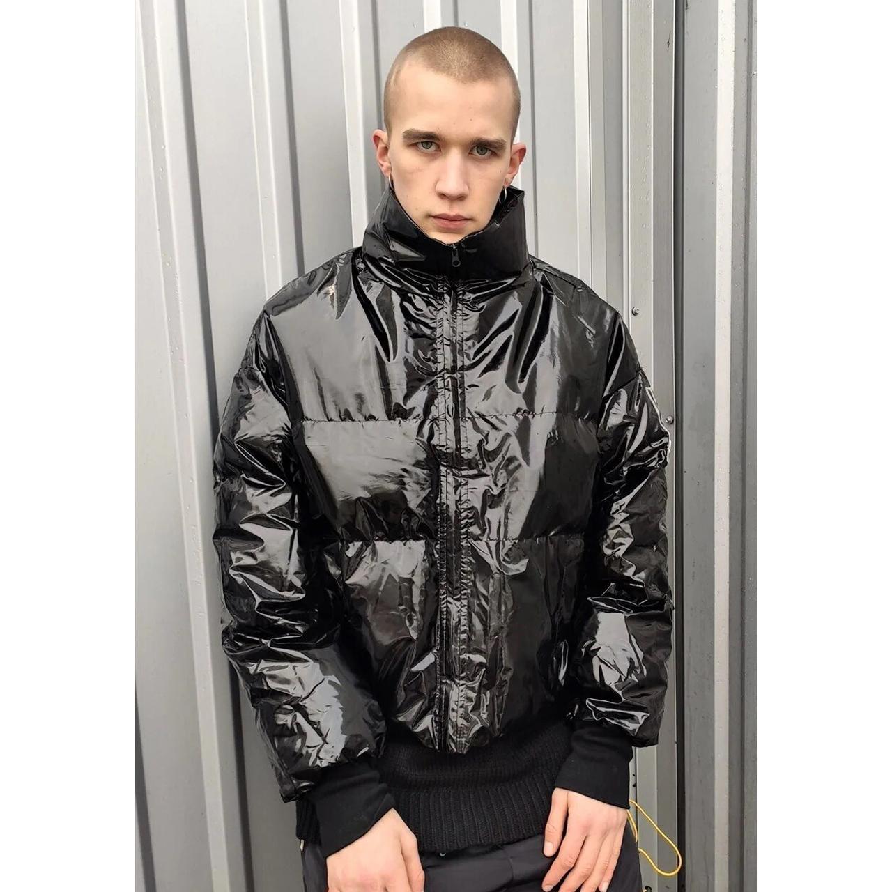 Black plastic puffer discount jacket