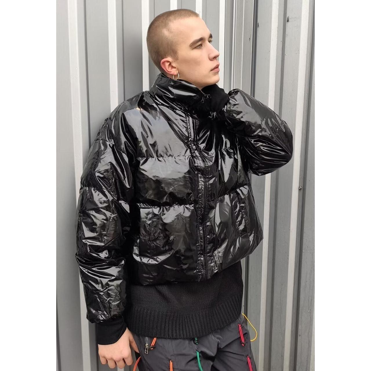 Black plastic cheap puffer jacket