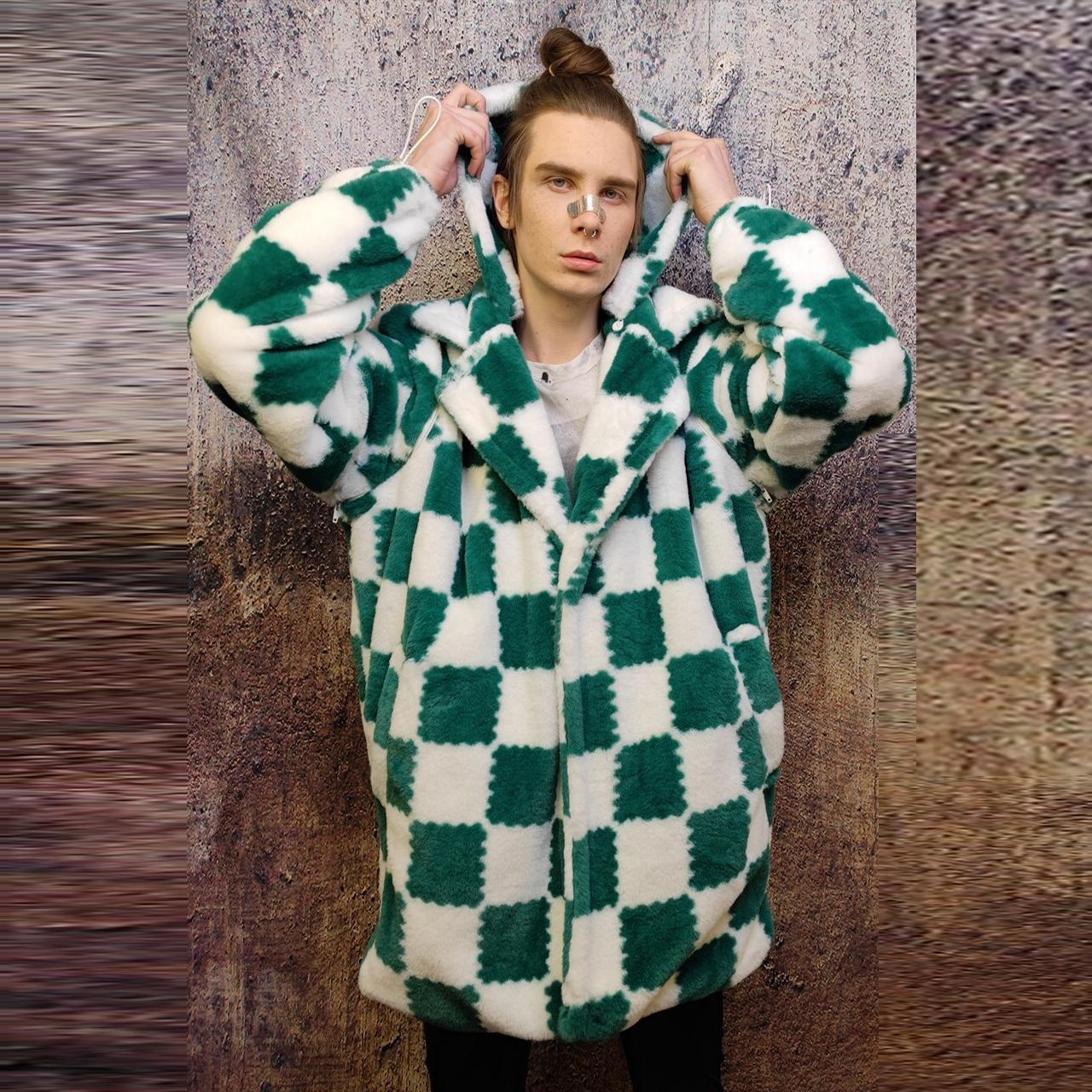 Check fleece jacket handmade 2 in 1 fluffy chess. Depop