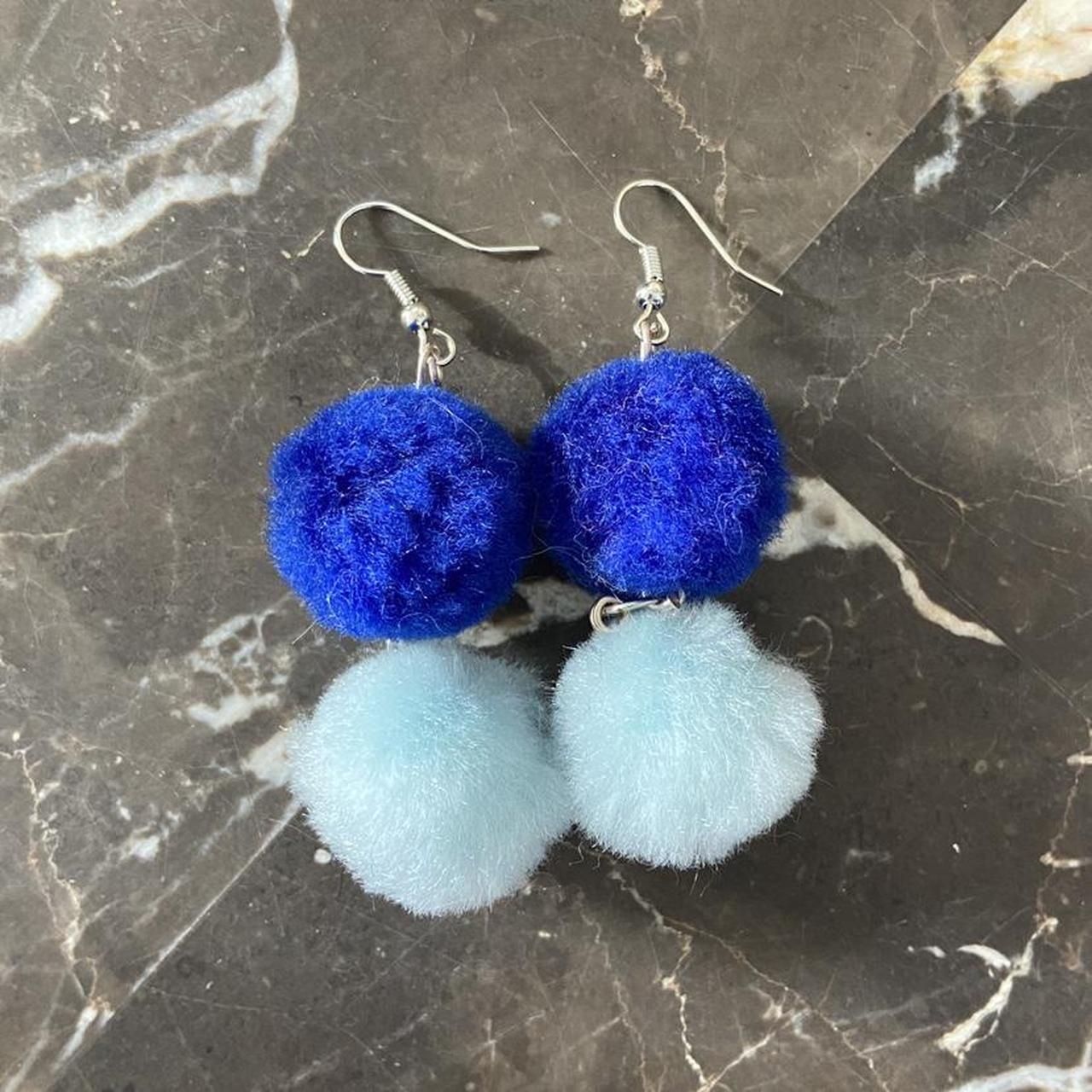 Blue pom hot sale pom earrings