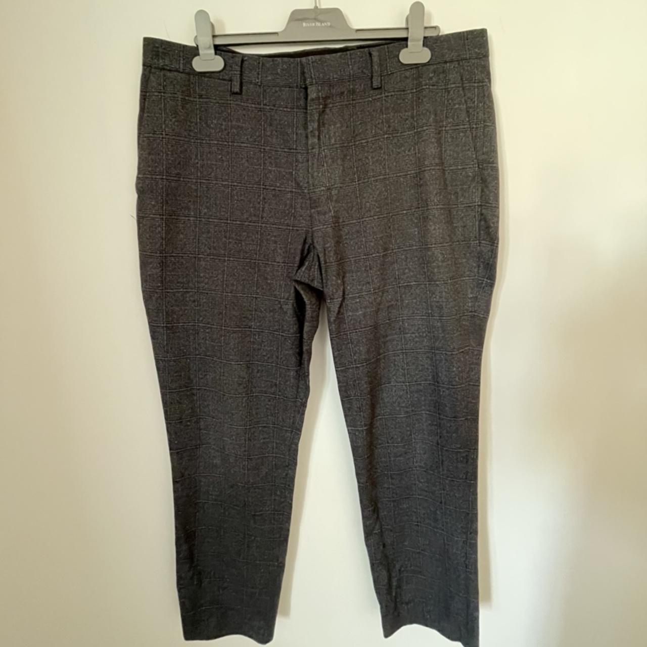 Vintage Cropped Grey Checkered Smart Trousers. Size... - Depop