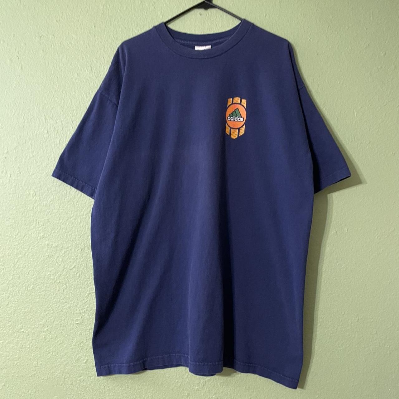 Adidas Men's Navy and Orange T-shirt | Depop