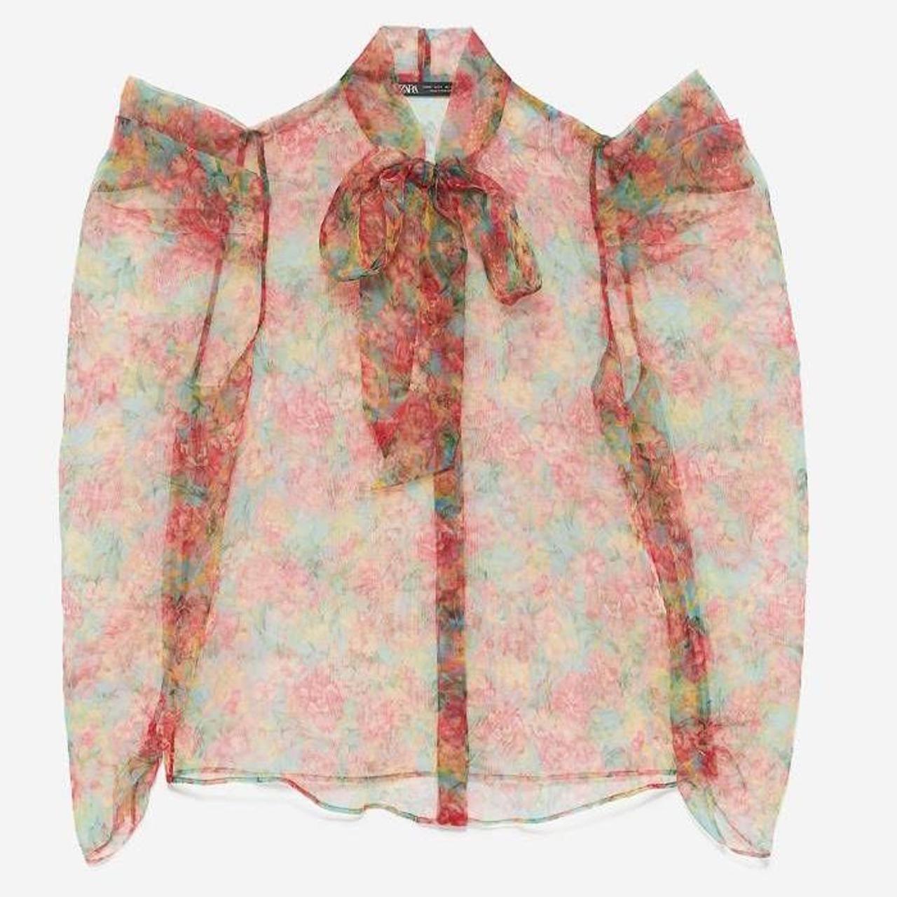 Zara sheer chiffon floral blouse size M in perfect... Depop