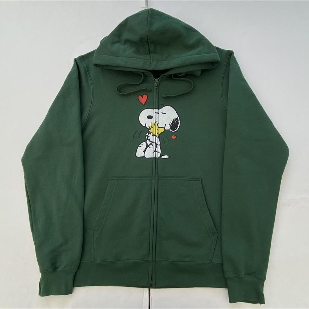 Snoopy & Woodstock Green Full Zip Hoodie Size Medium... Depop
