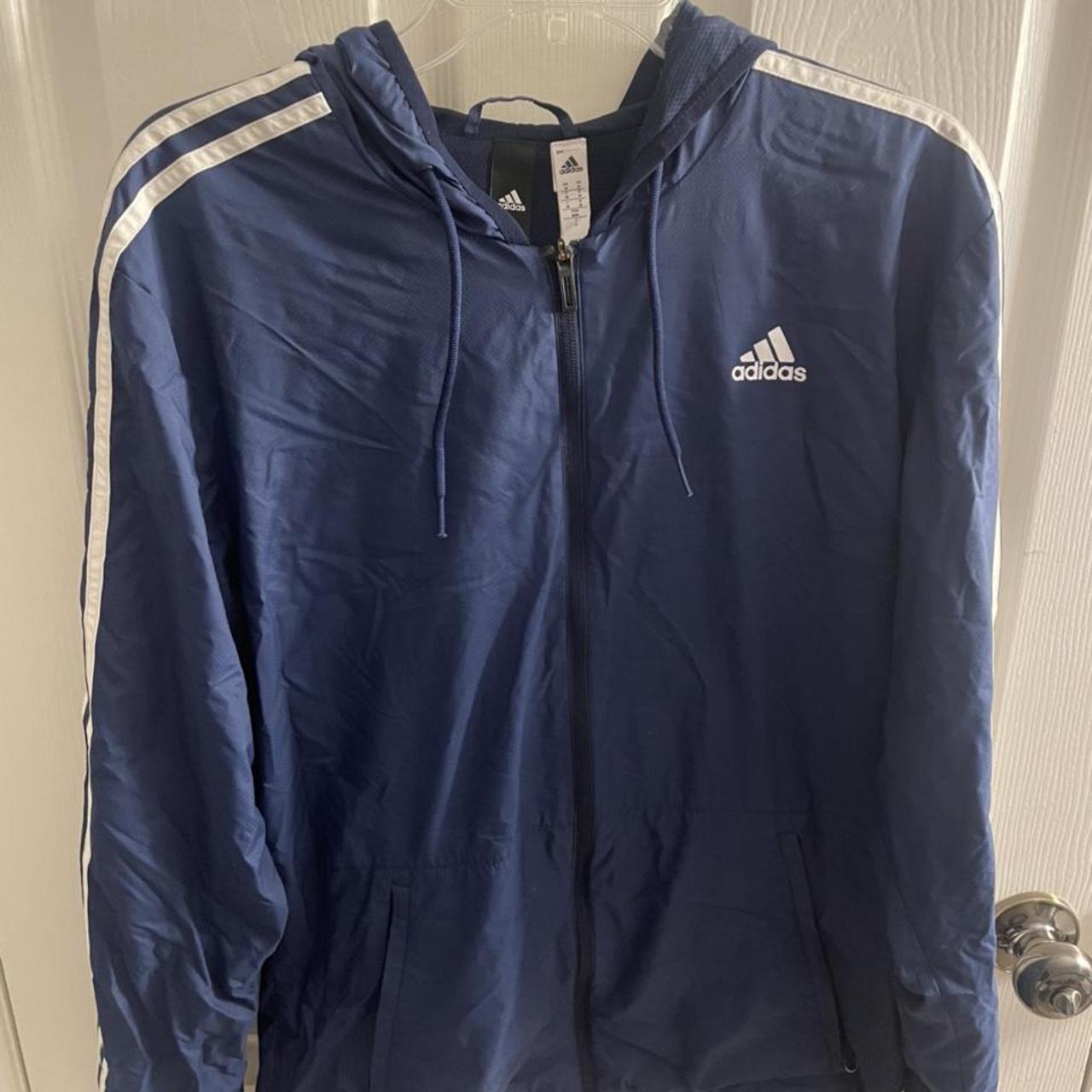 Adidas blue windbreaker Zipper pockets Rarely used,... - Depop