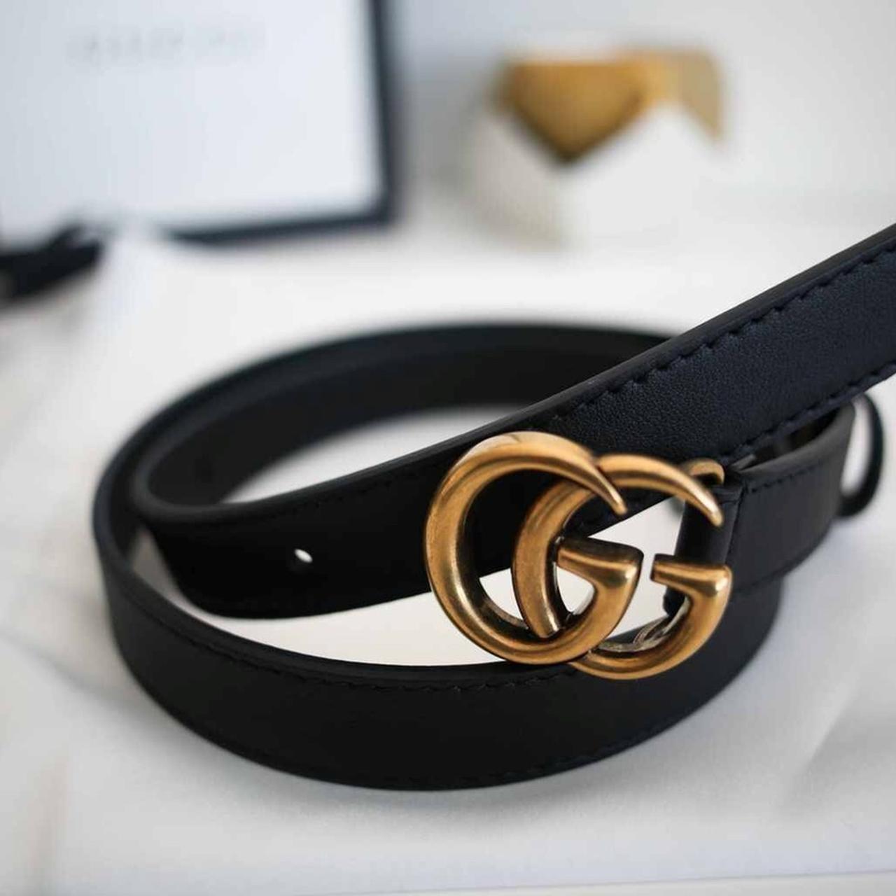 Gucci women's leather belt with double g on sale buckle