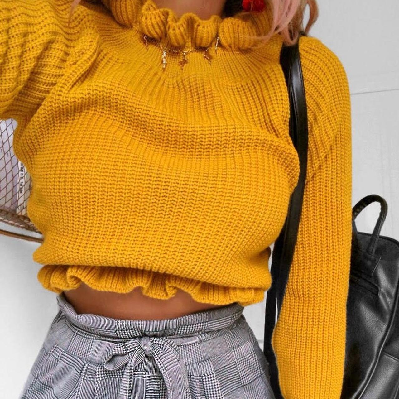 Cute mustard cropped frill knit jumper