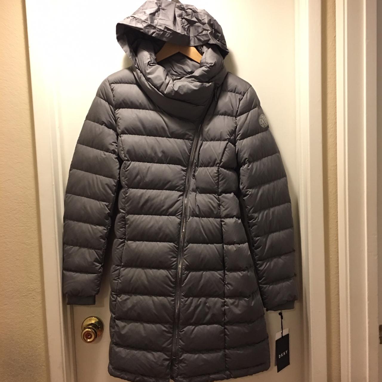 Dkny asymmetrical cheap puffer coat