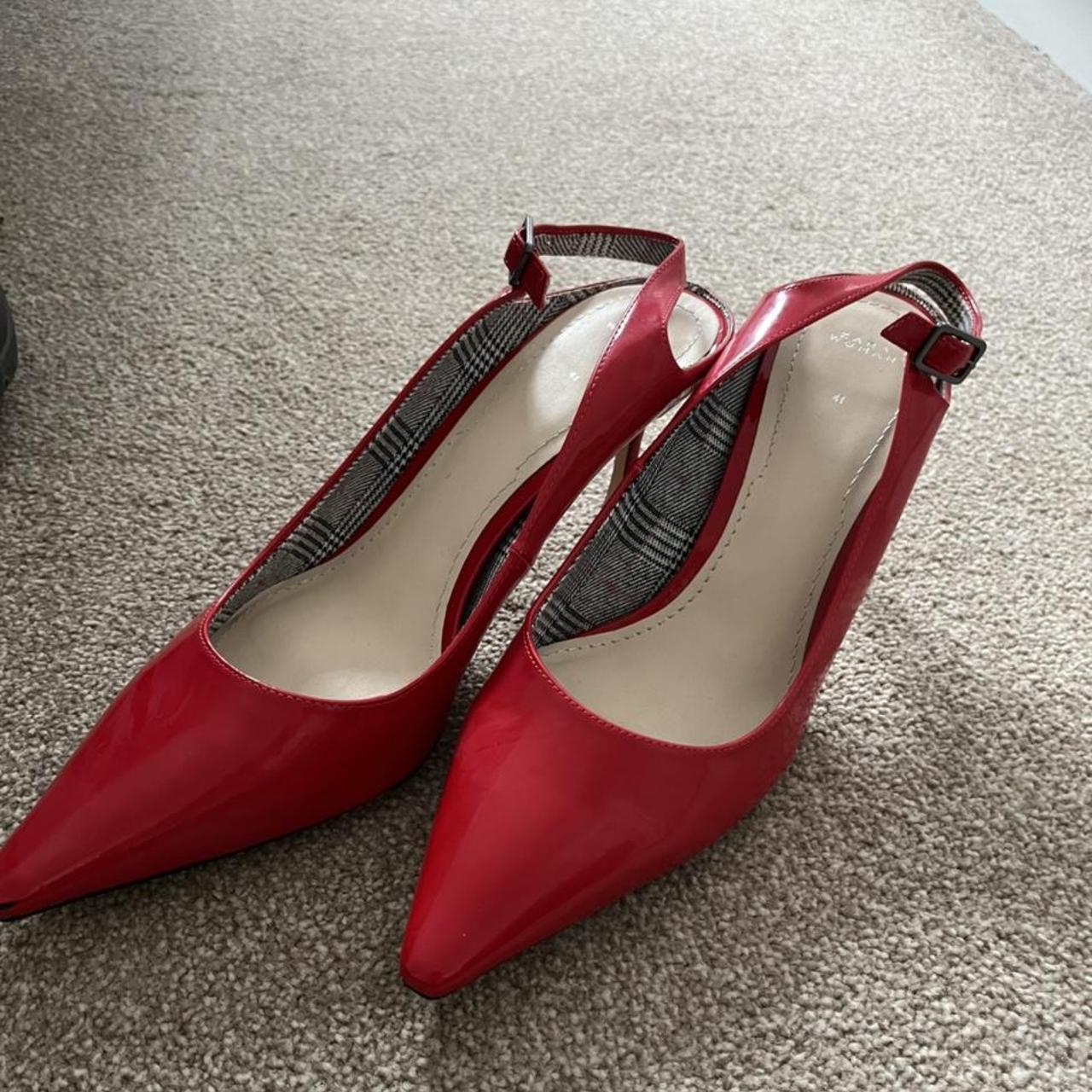 Womens zara patent leather kitten heels, never been... - Depop