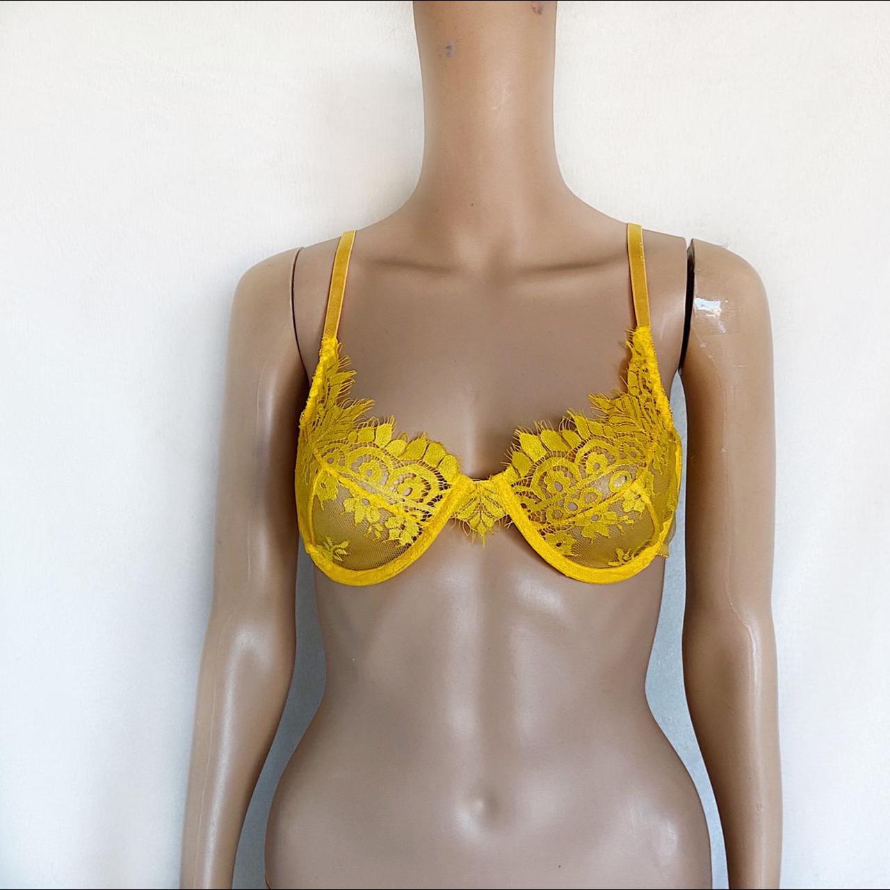 Yellow lingerie set. Bra 34B, underwear size M. - Depop