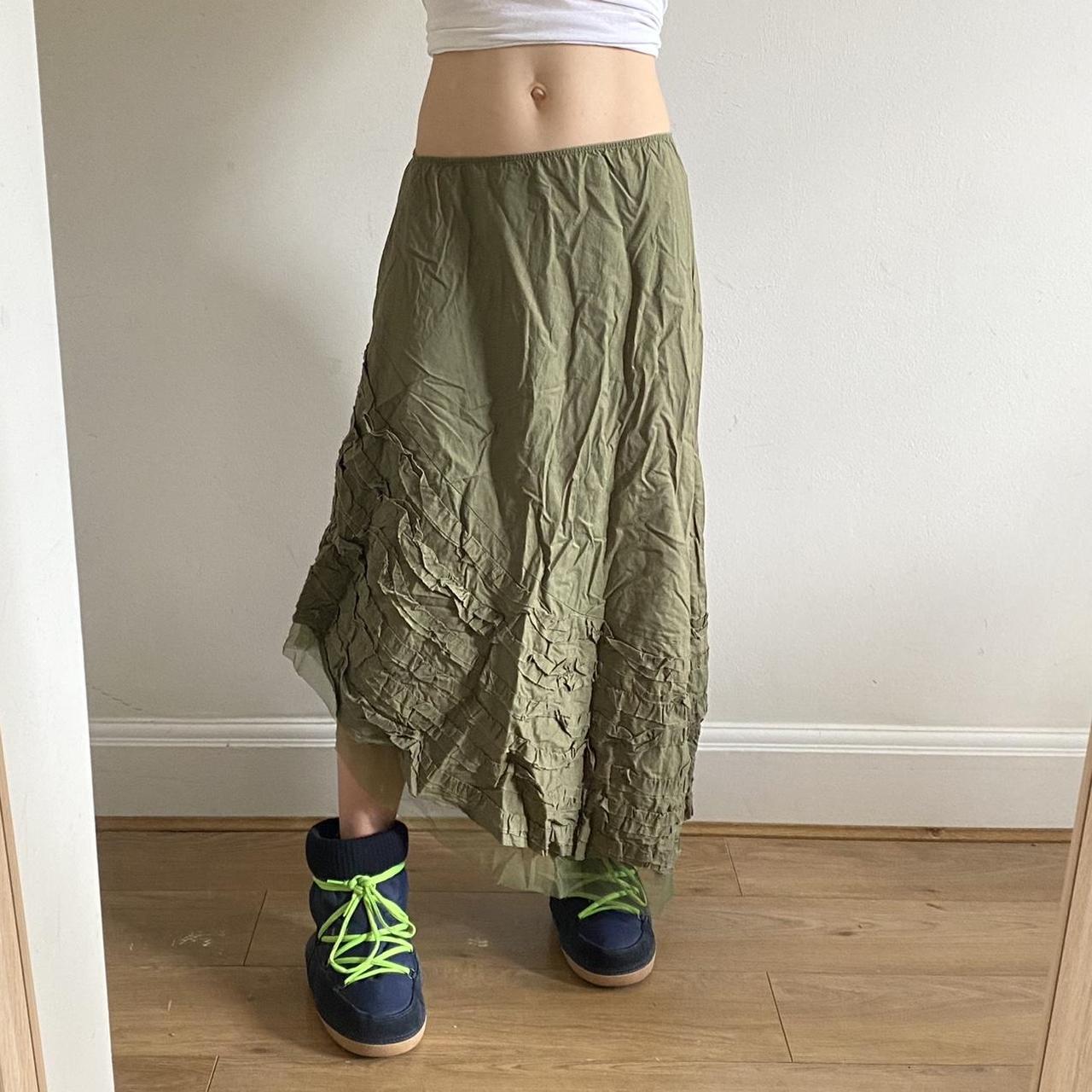 maxi skirt y2k green tiered asymmetric... - Depop