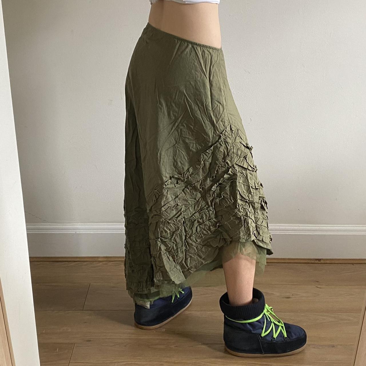 maxi skirt y2k green tiered asymmetric... - Depop