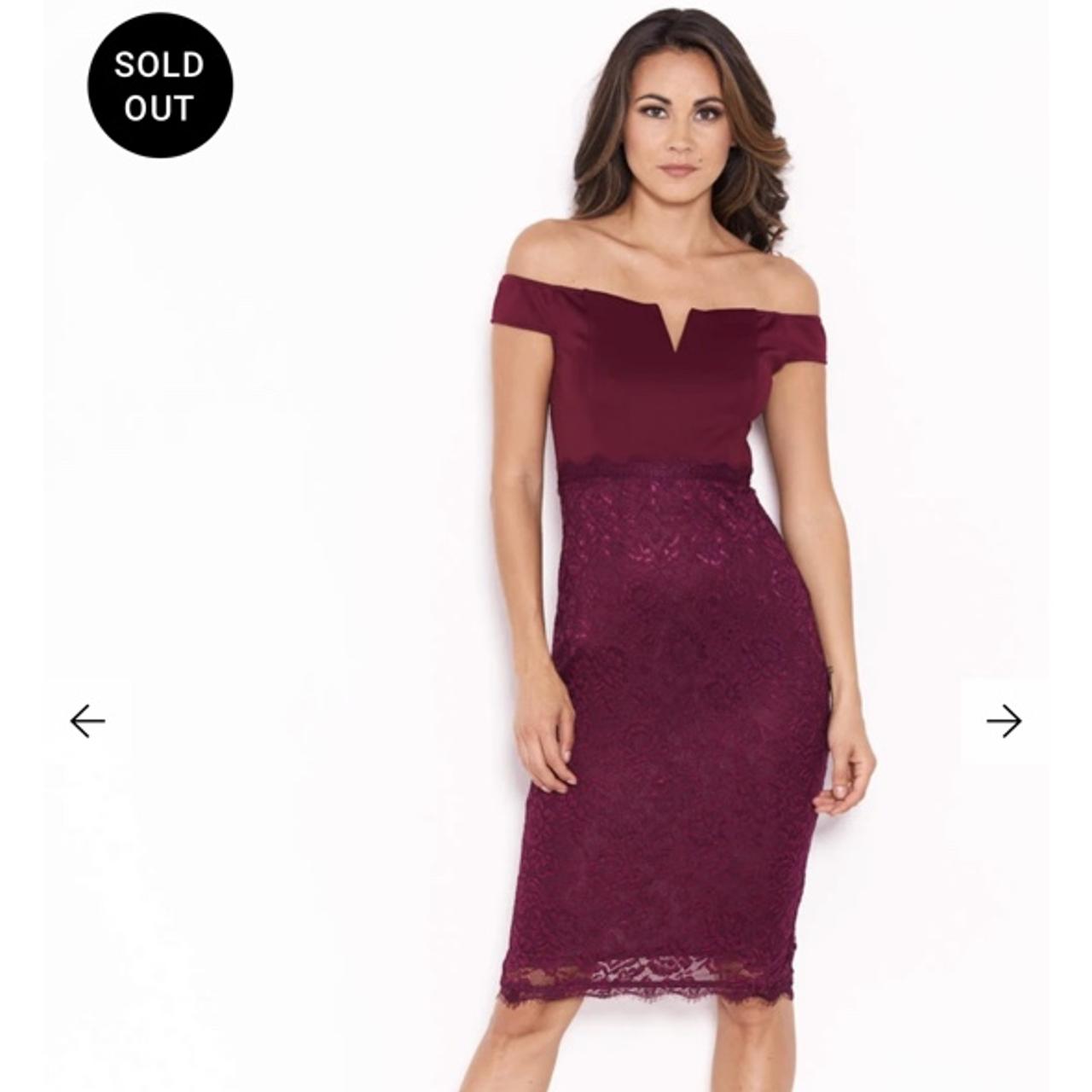 Plum lace cold store shoulder midi dress