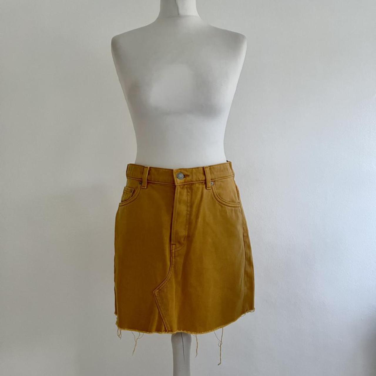& Other Stories Mustard Yellow Denim Skirt Frayed... Depop