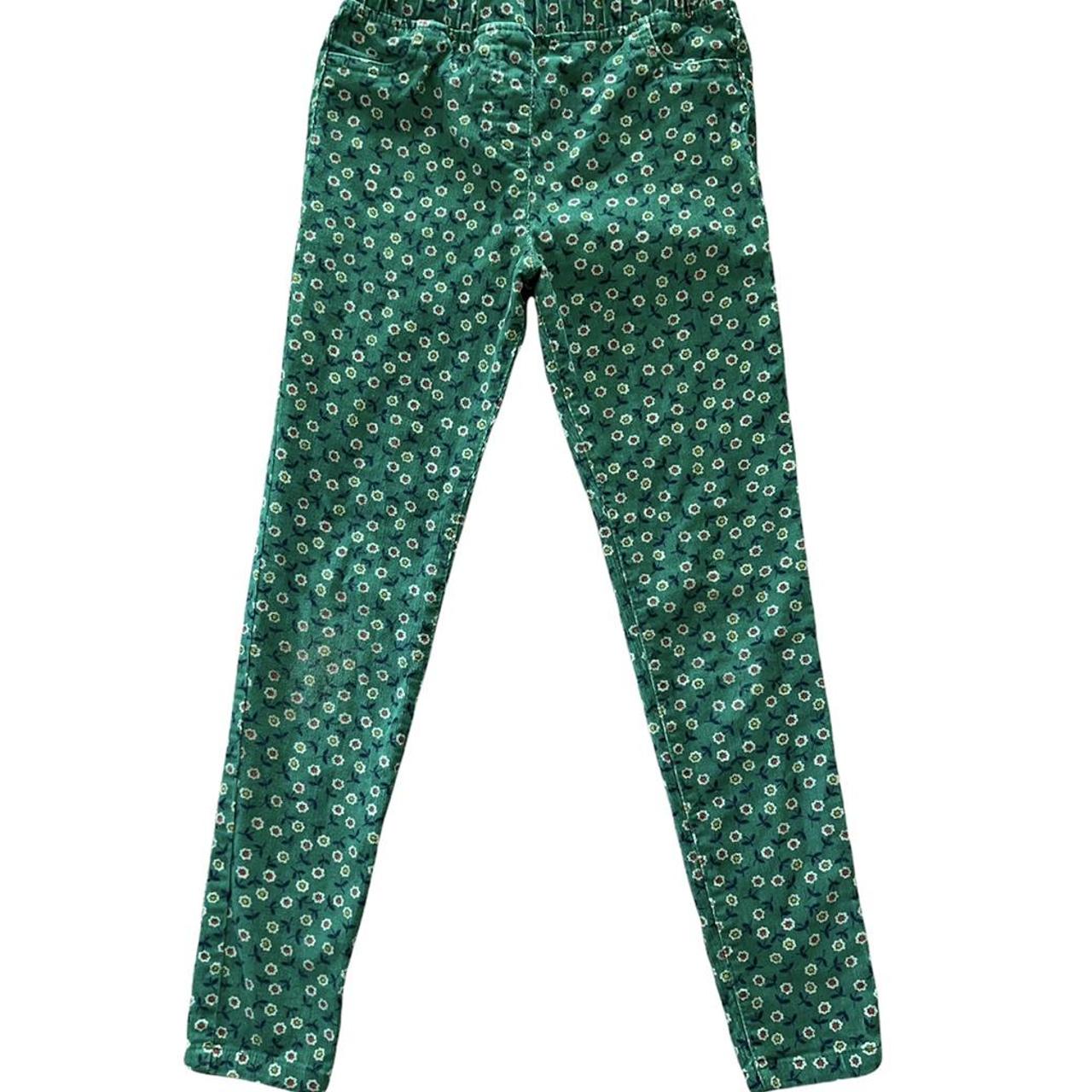 Boden Girls Fine Needlecord Green Floral Trousers... - Depop