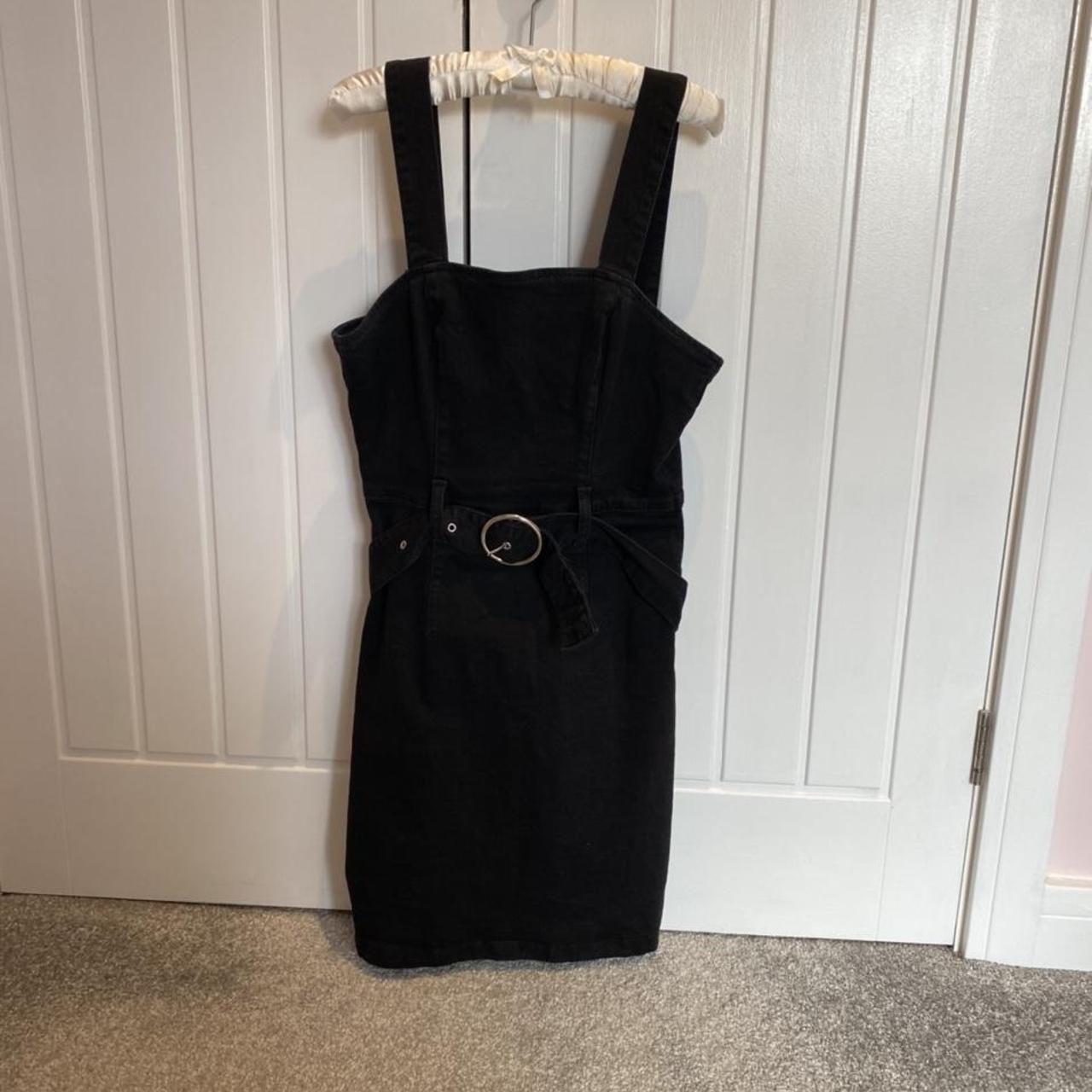 Black slim fit denim dress in a midi fit, with a... - Depop