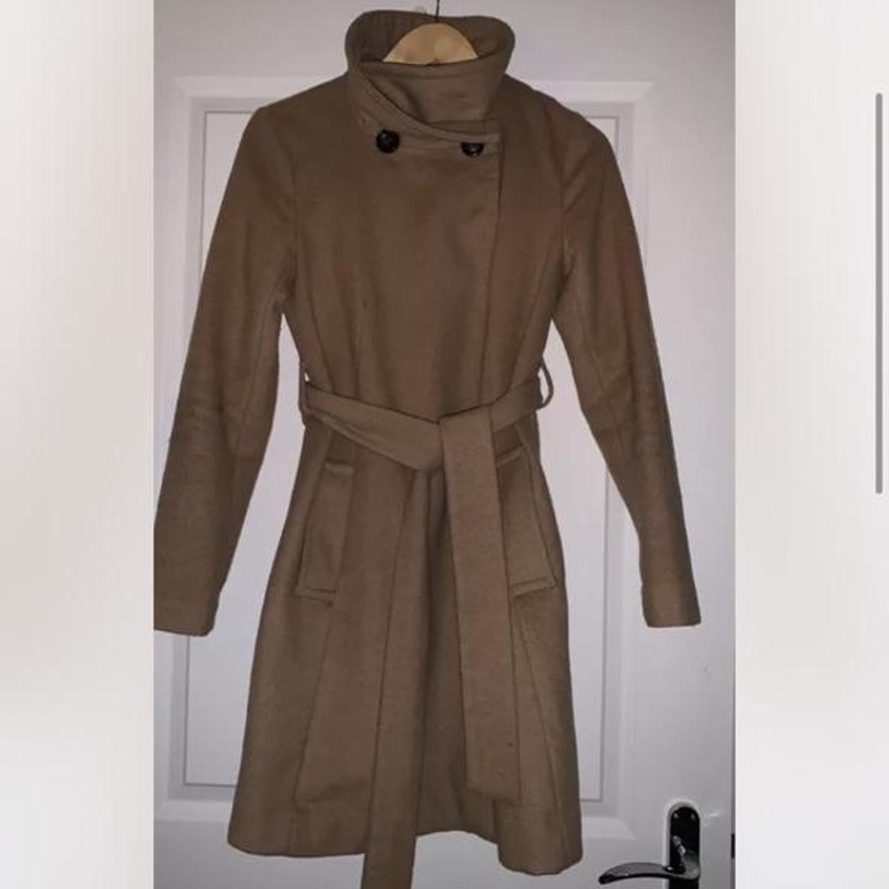 belted funnel neck coat