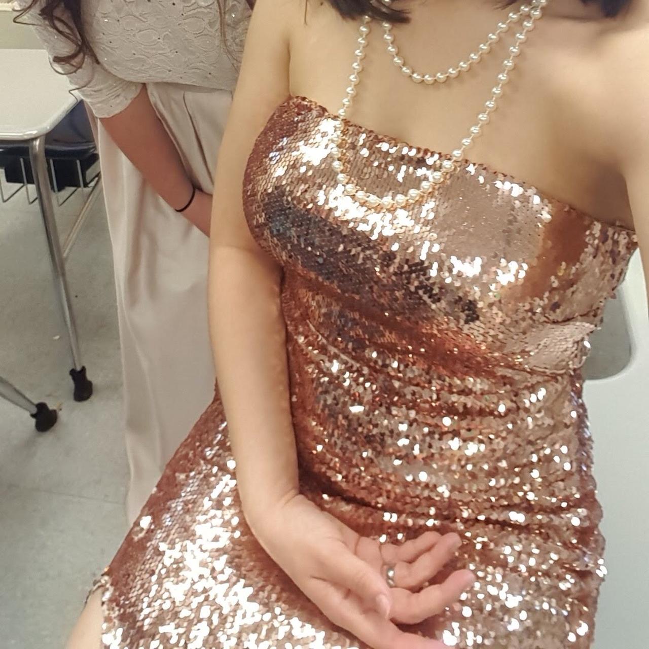 ️PRICE REDUCTION ️Fashion Nova gold sequin strapless... Depop