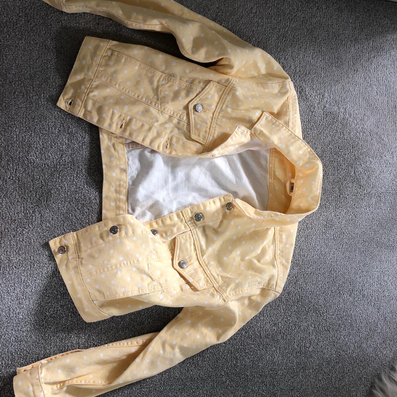 yellow polkadot denim jacket size 6 but... Depop