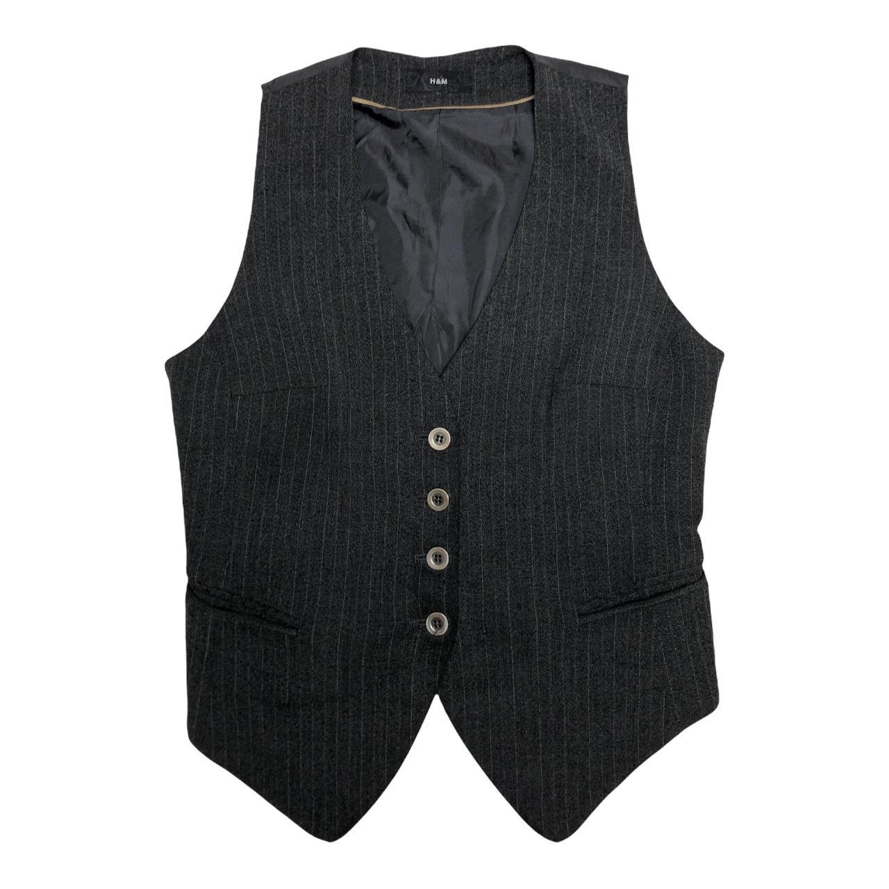 00s grey pinstripe waistcoat adjustable vest top... - Depop