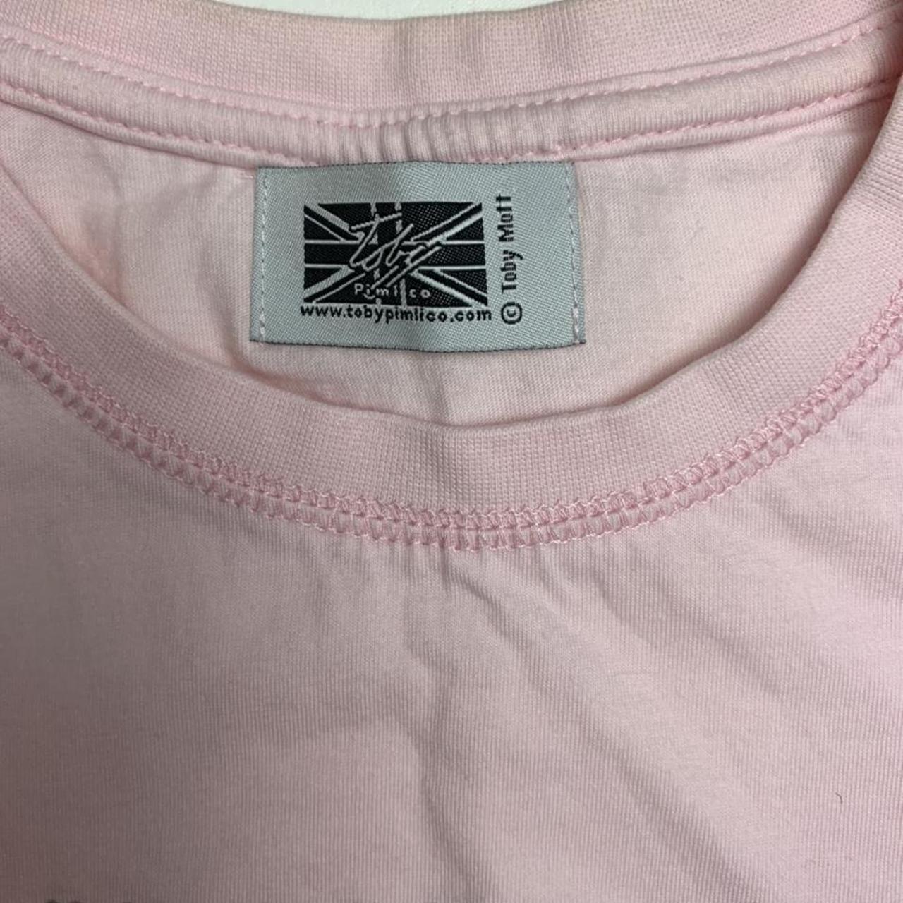 Vintage y2k pink fitted baby tee t-shirt top with... - Depop