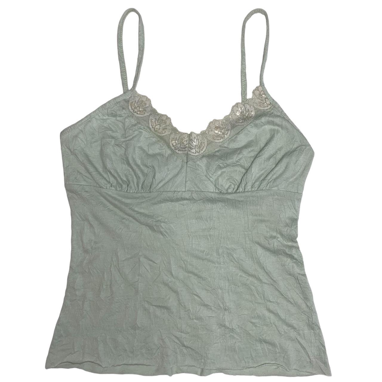 Vintage y2k green milkmaid cami vest top with lace... - Depop