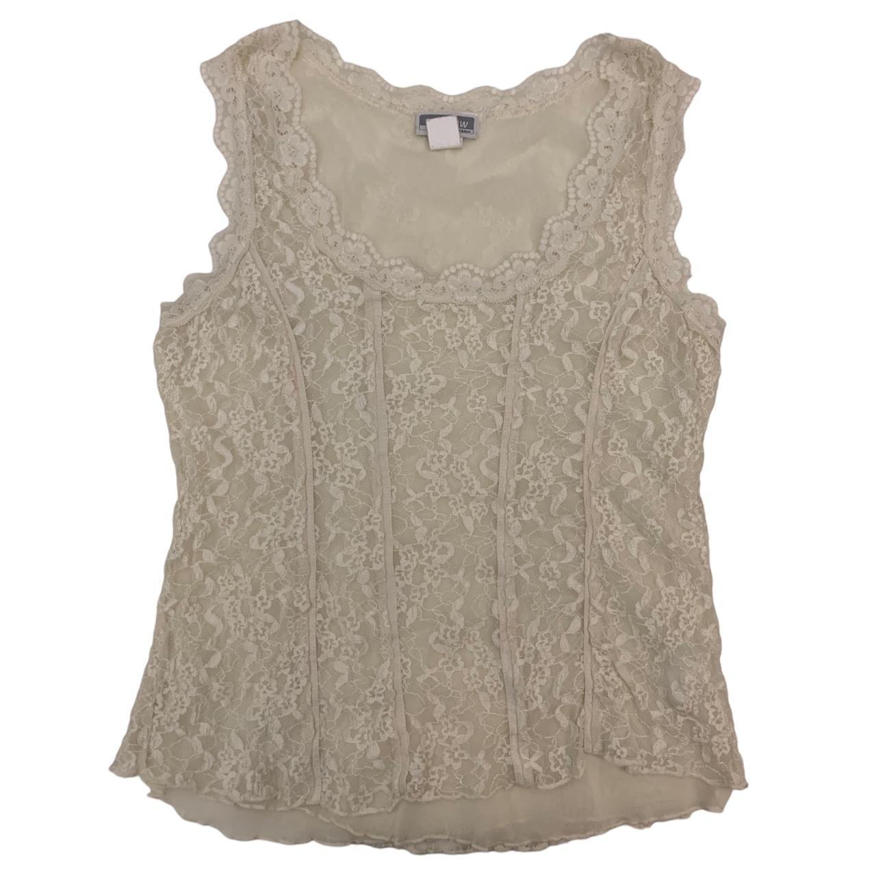 Y2k milkmaid cream white stretchy mesh lace overlay... - Depop