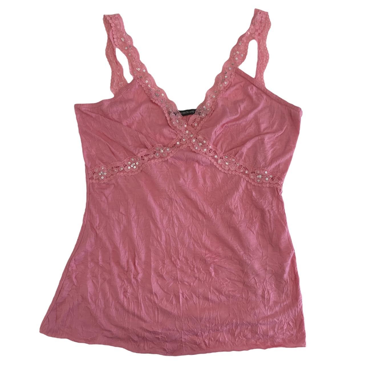 Y2k River Island pink lace trim cami top Labelled... - Depop