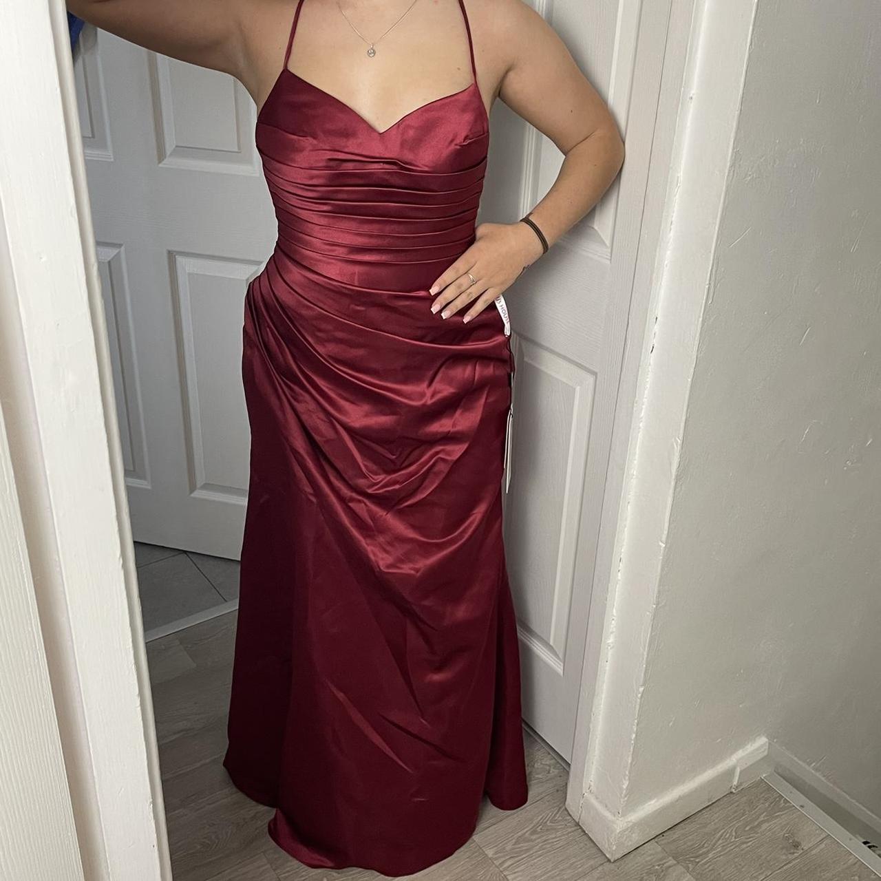 Burgundy Sheath Column V Neck Floor Length Satin Depop