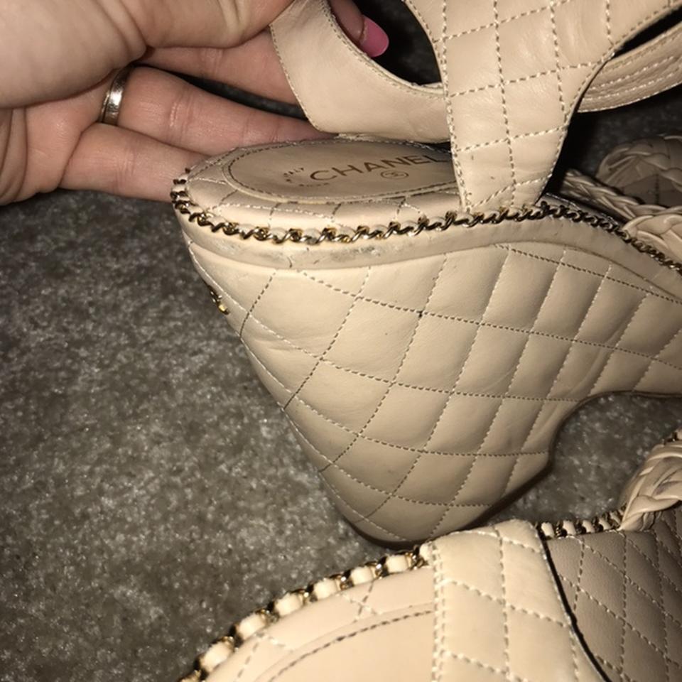 Authentic CHANEL Patent Cork Quilted CC Wedge Peep - Depop