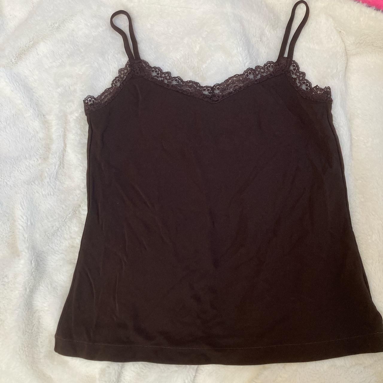 DKNY brown lace trim tank top🤎🤎🤎 material is great,... - Depop