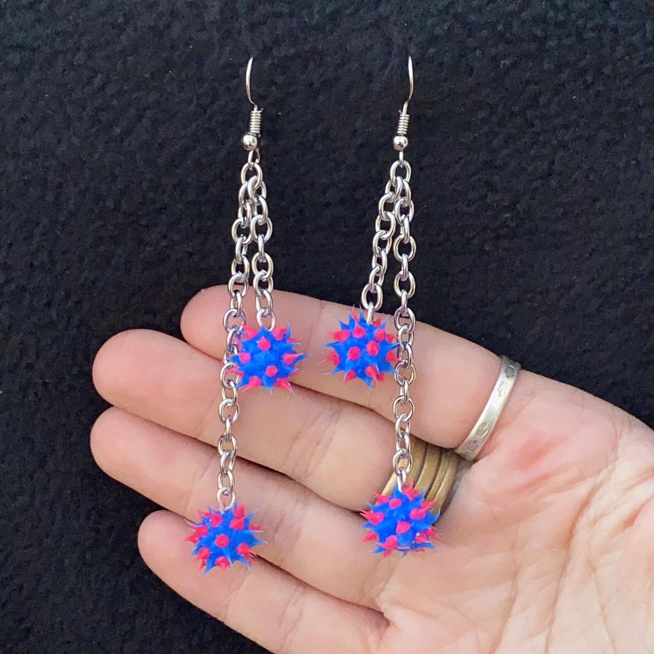 blue & pink rubber spike earrings major nostalgia - Depop