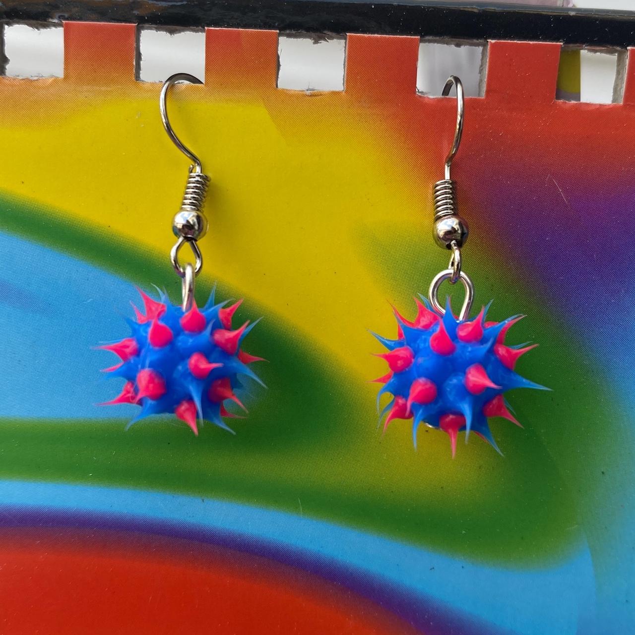 blue & pink rubber spike earrings major nostalgia - Depop