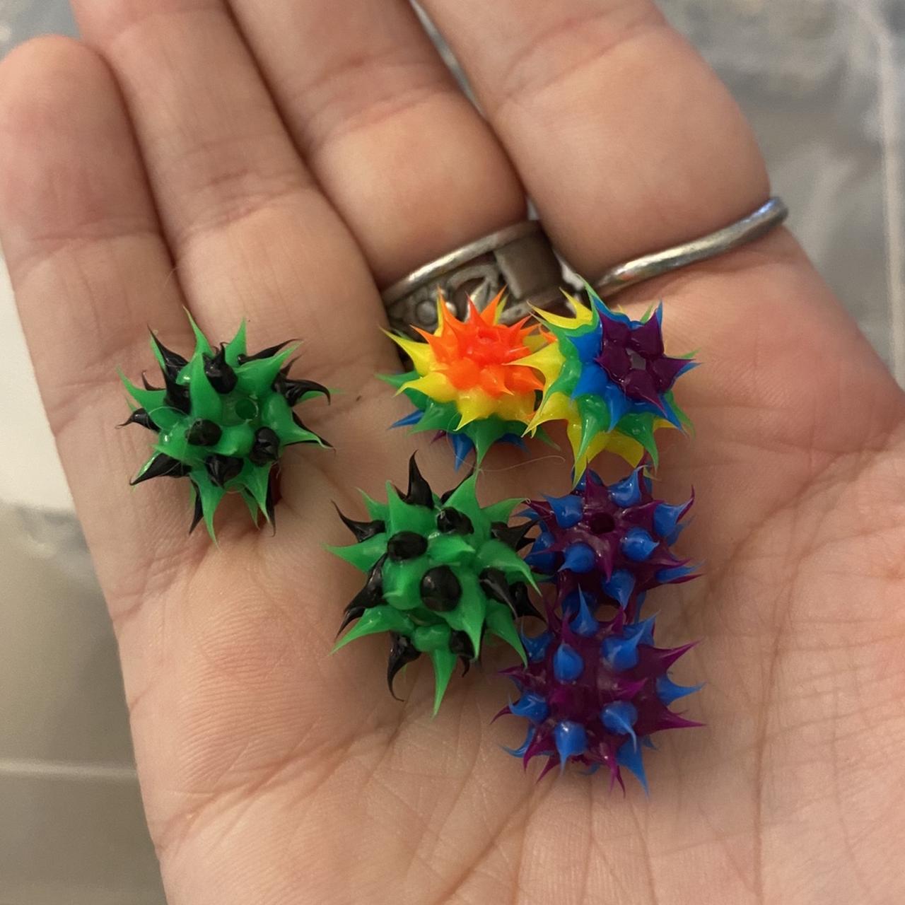 blue & pink rubber spike earrings major nostalgia - Depop