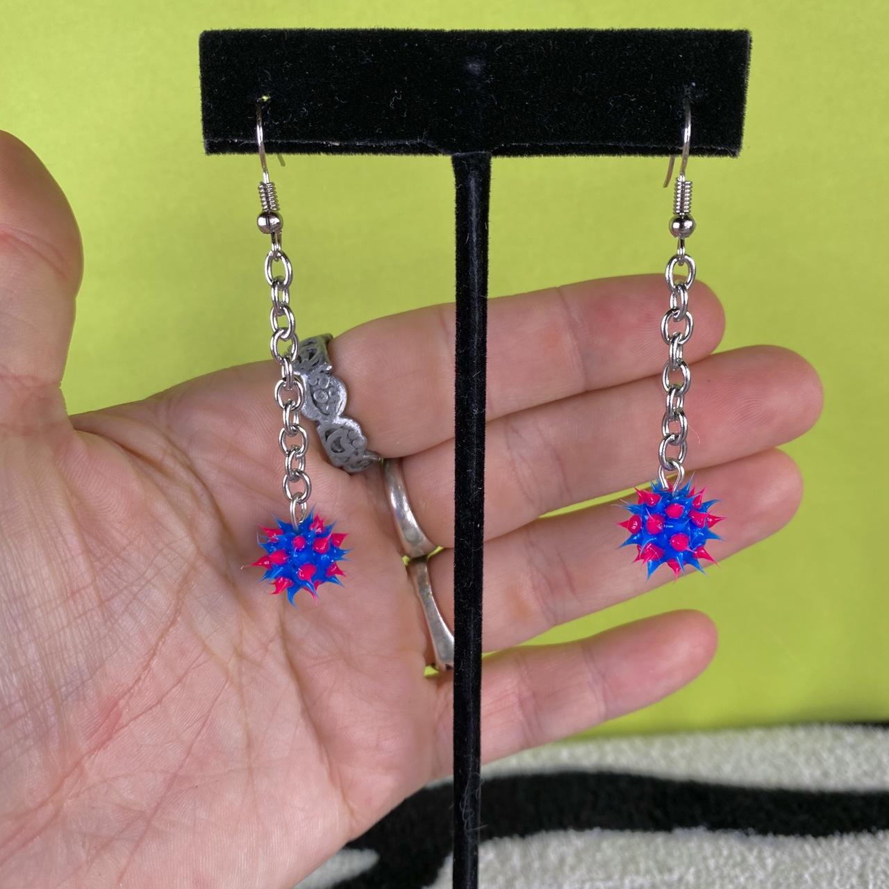 blue & pink rubber spike earrings major nostalgia - Depop