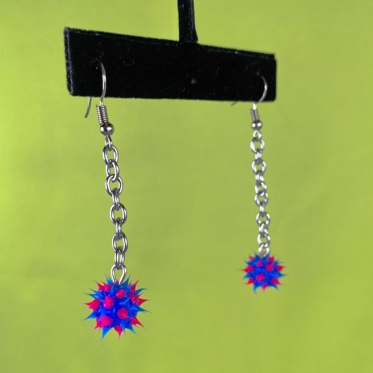 blue & pink rubber spike earrings major nostalgia - Depop