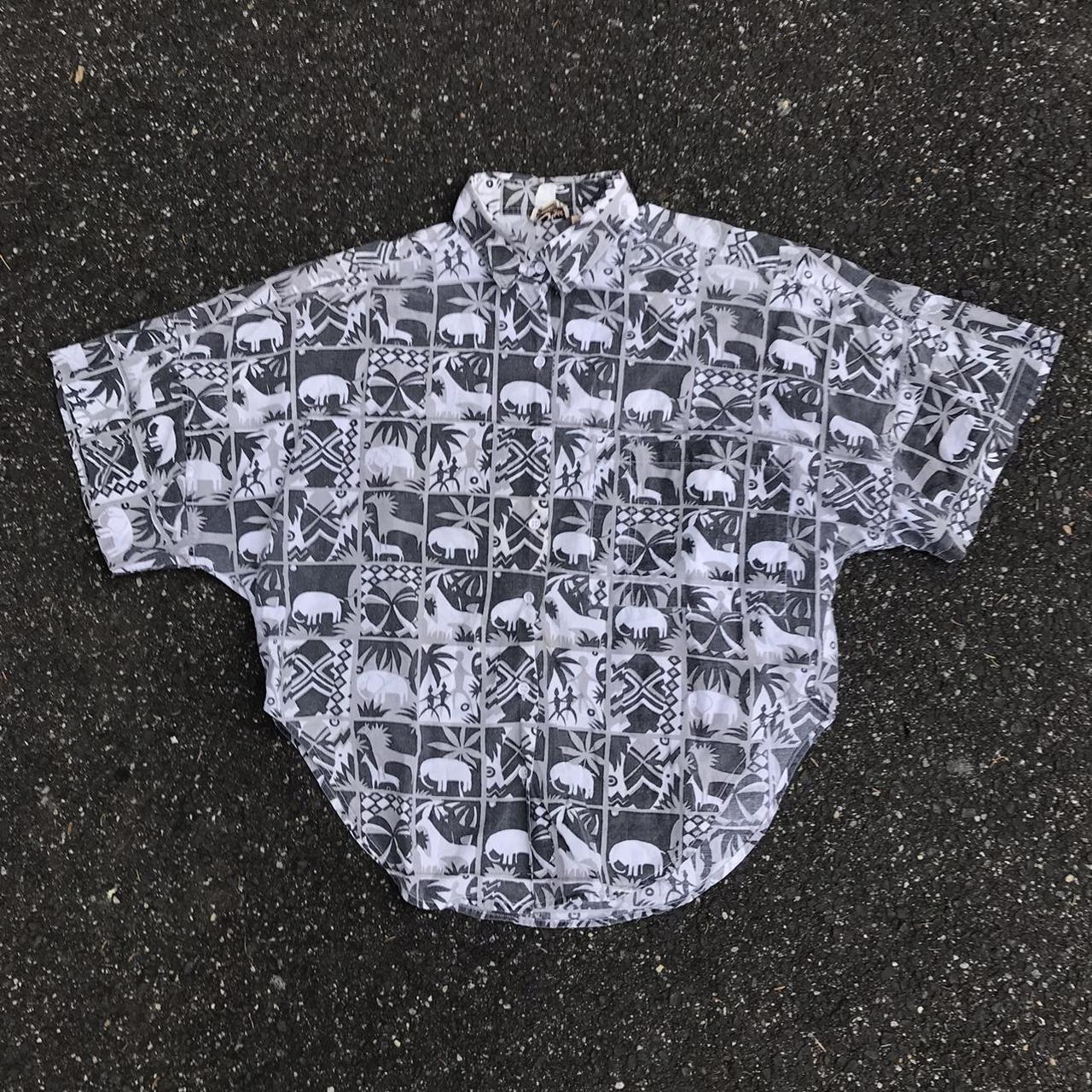 Vintage Grayscale Grid Animal Print Shirt With The... - Depop