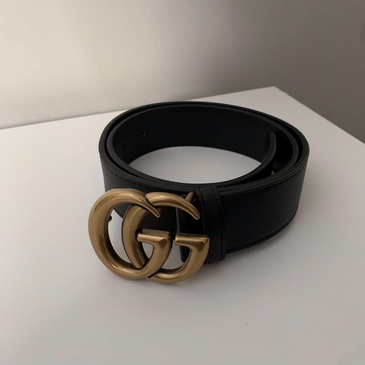 Black and Gold authentic genuine leather Gucci belt.... - Depop