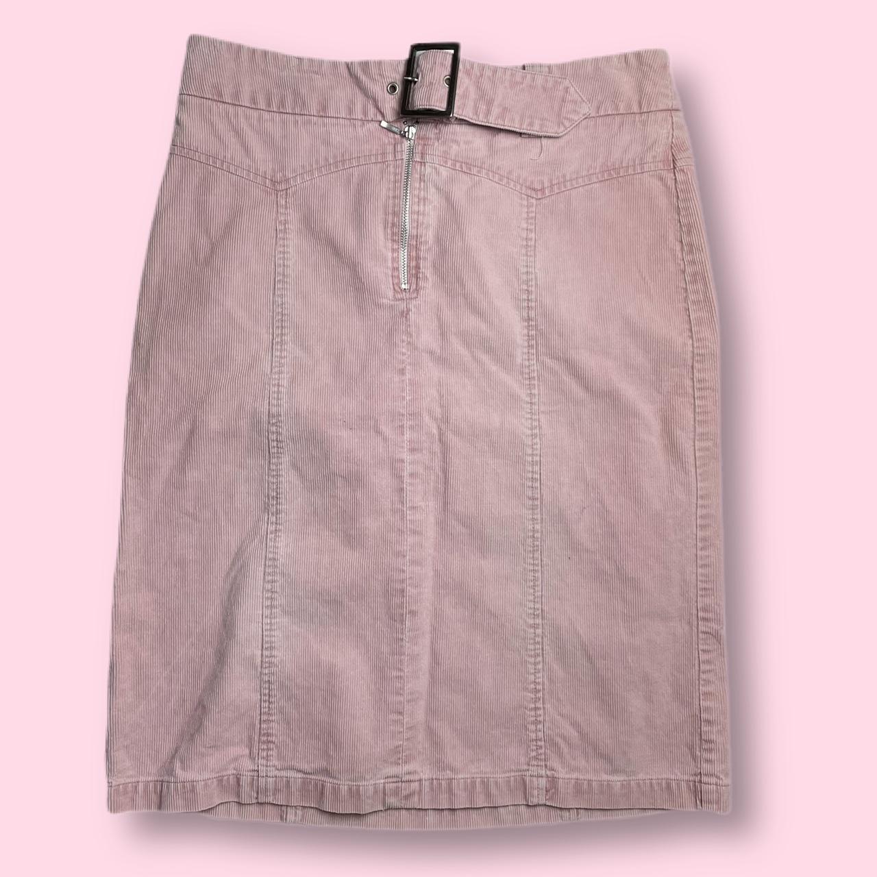 Cutest 00’s y2k baby pink corduroy midi skirt with... - Depop