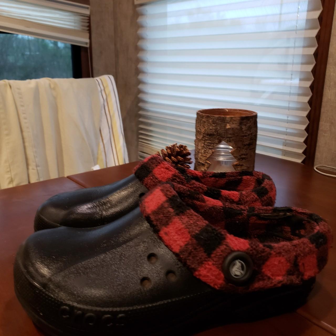 plaid crocs with fur