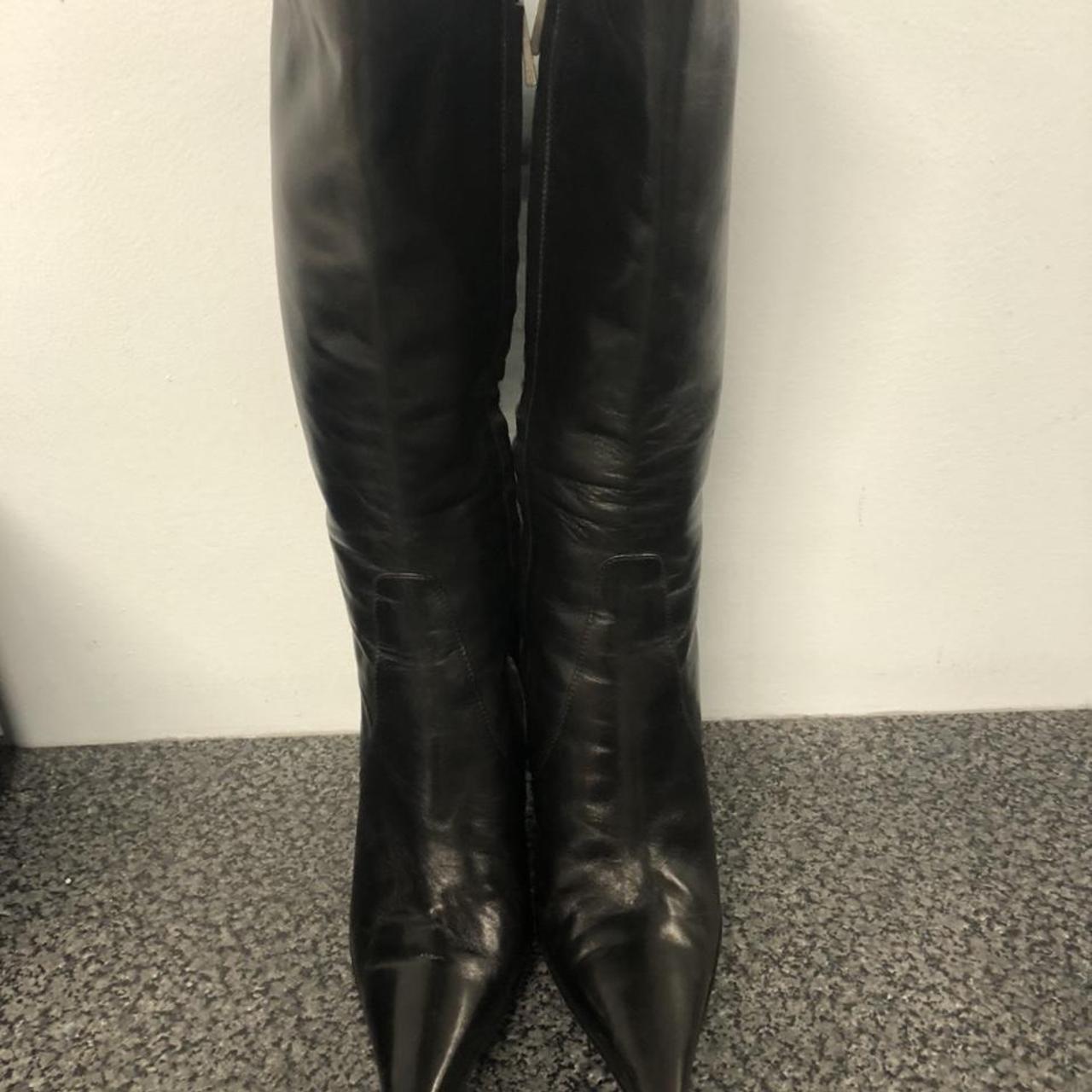 Karen Millen black leather boots heels key and... - Depop