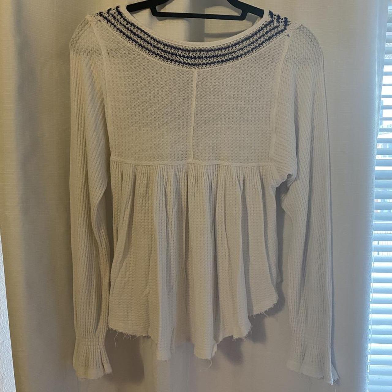 Free People Waffle Knit Crochet Blouse In great... - Depop