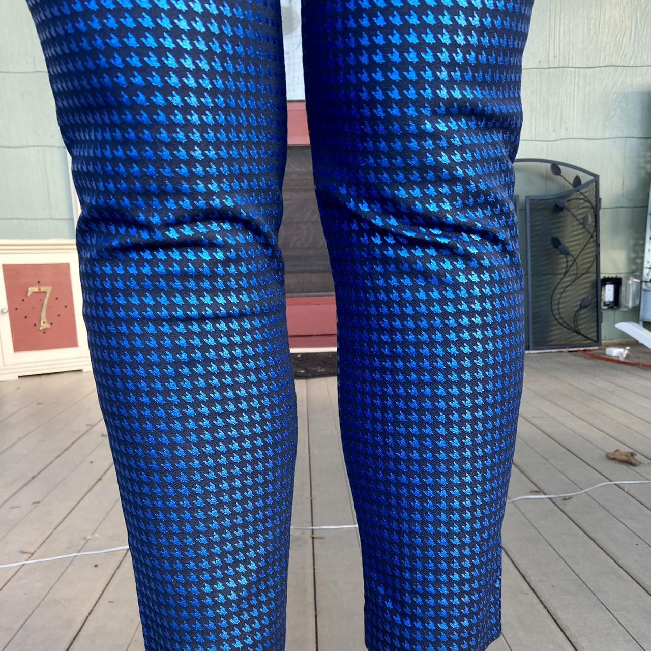 blue metallic pants