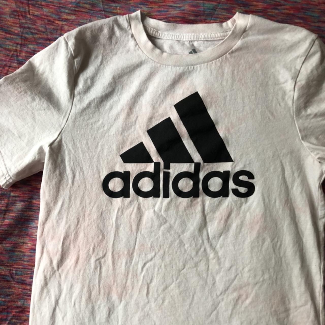 White and soft pink tie dye adidas T-shirt.... - Depop