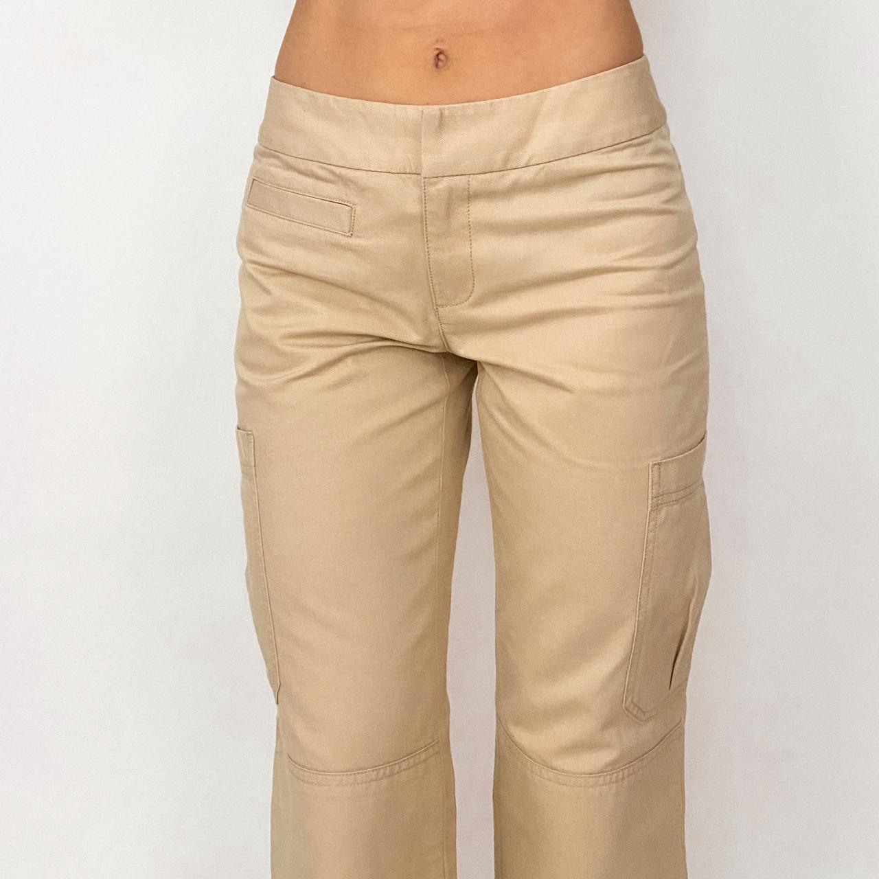 khaki-cargo-trouser-pants-low-rise-with-pulls-at-depop