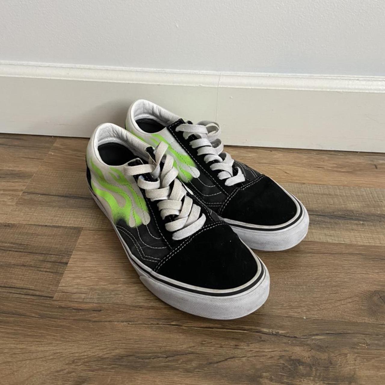 vans old skool green flame