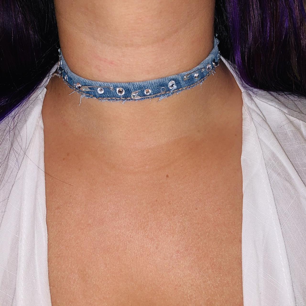 Denim With Safety Pin Choker jewelry choker... Depop
