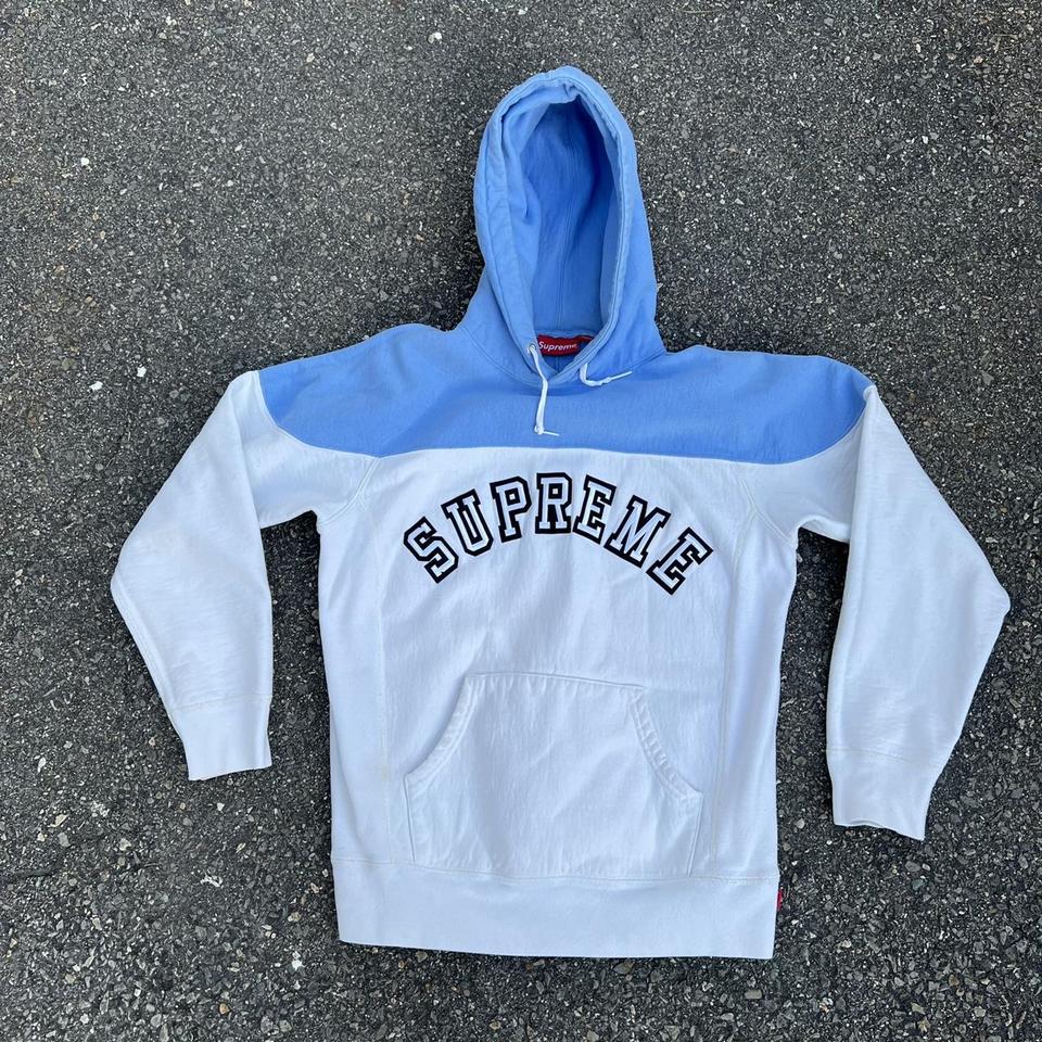 Blue and 2025 white supreme hoodie